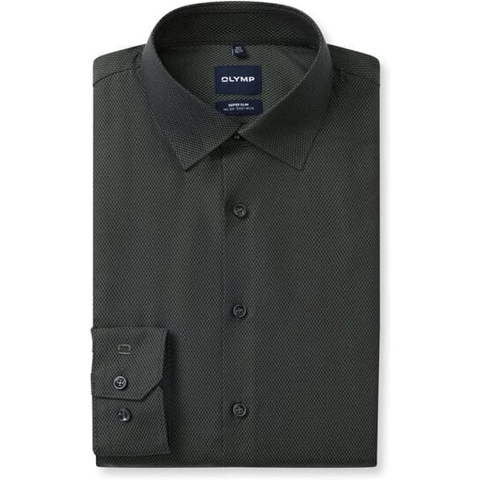 OLYMP No. Six Overhemd, Super Slim, Kent, Grijsgroen