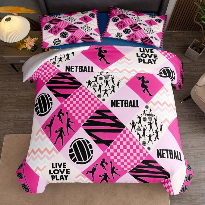 Love Play Netball Garçons Housse de Couette Ensemble King Queen Double Complet Twin Simple Taille Teal Ensemble Linge de Lit 150x200cm
