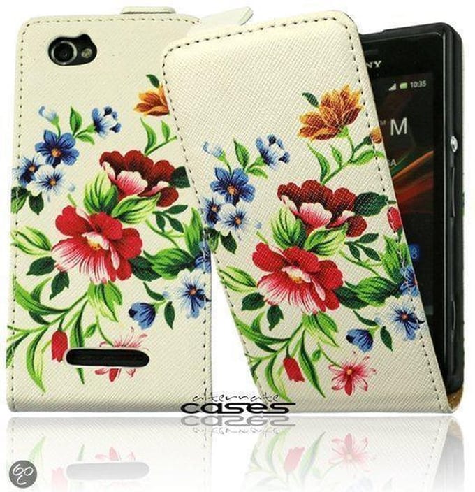 Alternate Bloem Wit Flip Case Cover Hoesje Sony Xperia M