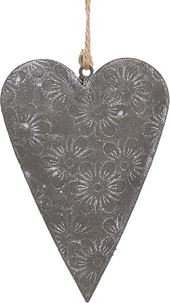 Clayre & Eef Decoratie Hanger Hart 8 cm Grijs Metaal