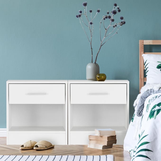 ML-Design Nachtkastje set van 2 met een lade en open vak, wit, gemaakt van hout, aluminium handvat, 36,5x38,5x30cm, nachtkastje nachtkastje bijzettafeltje, geschikt voor elk bed & slaapkamer