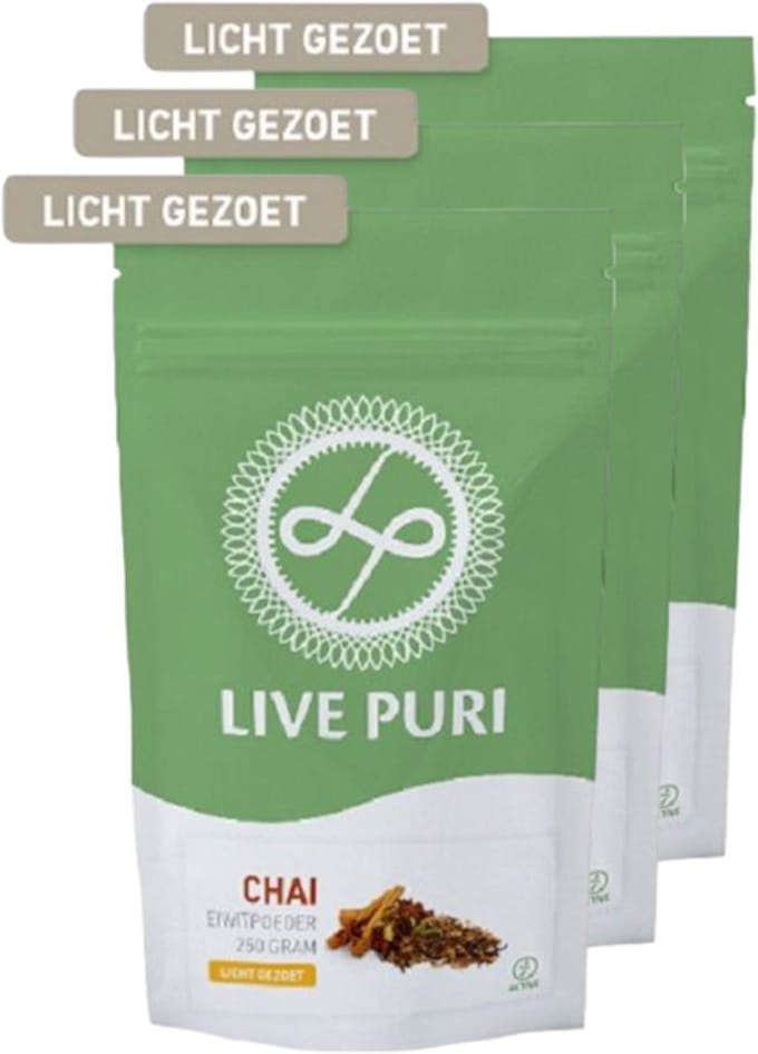 Live Puri | Eiwitpoeder | Chai Licht Gezoet | 3 stuks | 3 x 250g