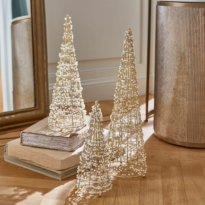 LOBERON Decoratieve boom set van 3 Amelioro wit/goudkleurig