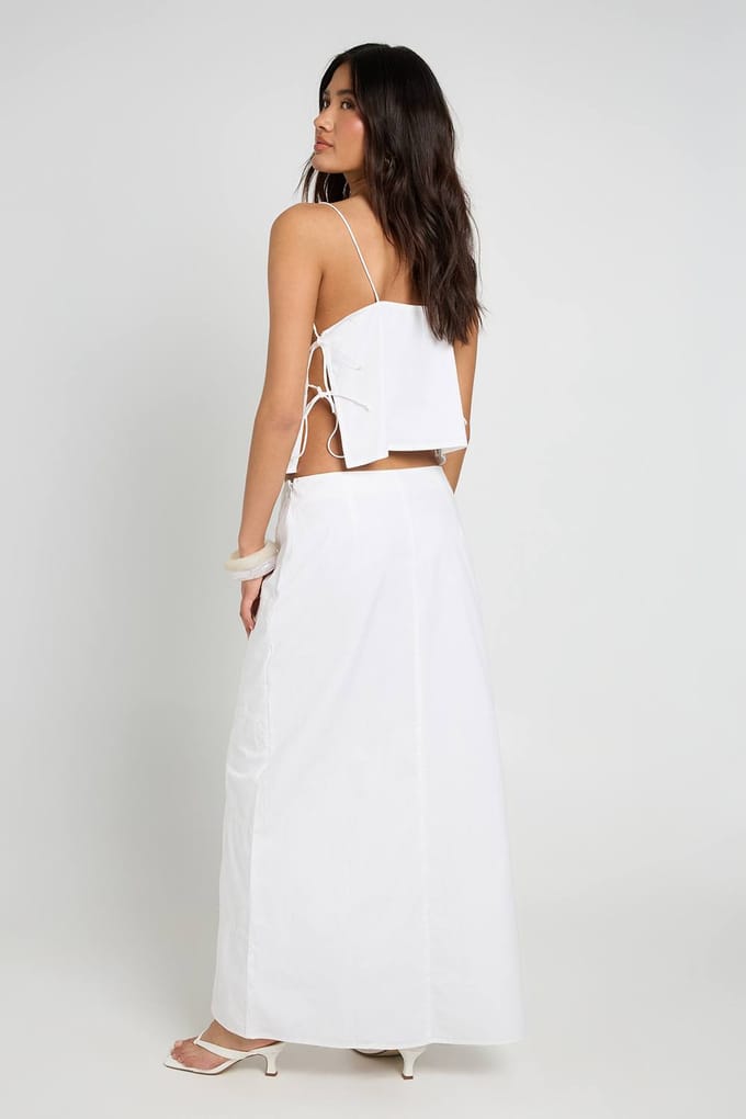 boohoo Dames Patchwork Borduurwerk Kolom Maxi Rok | White | Maat: 8