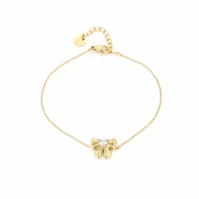Bijoutheek Armband (Sieraad) Strikje Witte Steen Goud