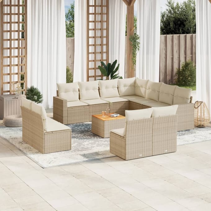 vidaXL - 12-delige - Loungeset - met - kussens - poly - rattan - beige