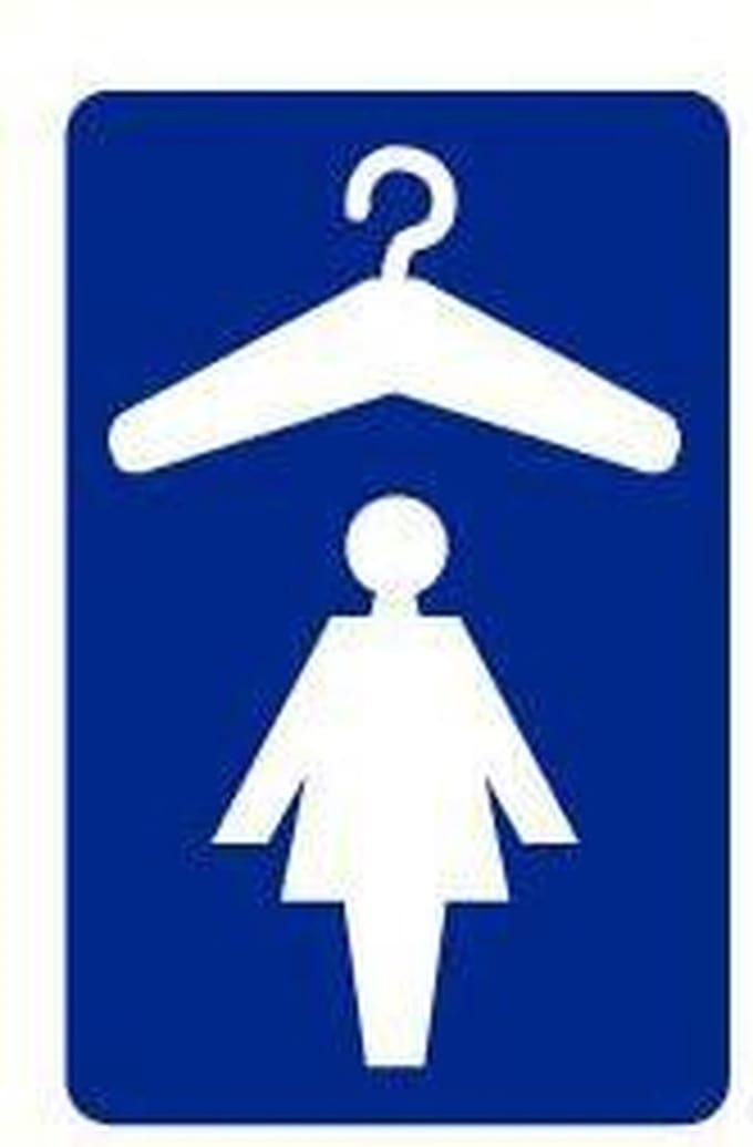 Garderobe vrouw sticker, blauw wit, staand 320 x 200 mm