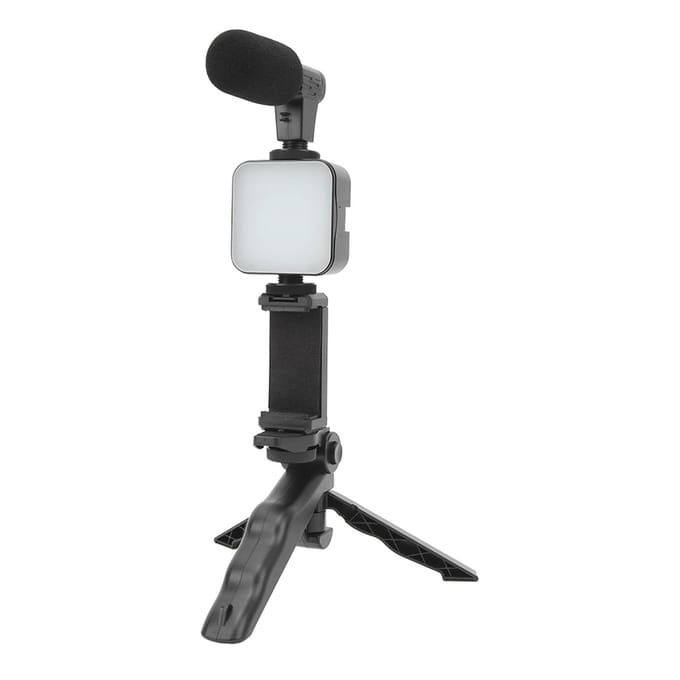 LED Videolamp Op Camera Accessoires Kit Bundel Inclusief LED Invullicht Telefoonklem Statief white