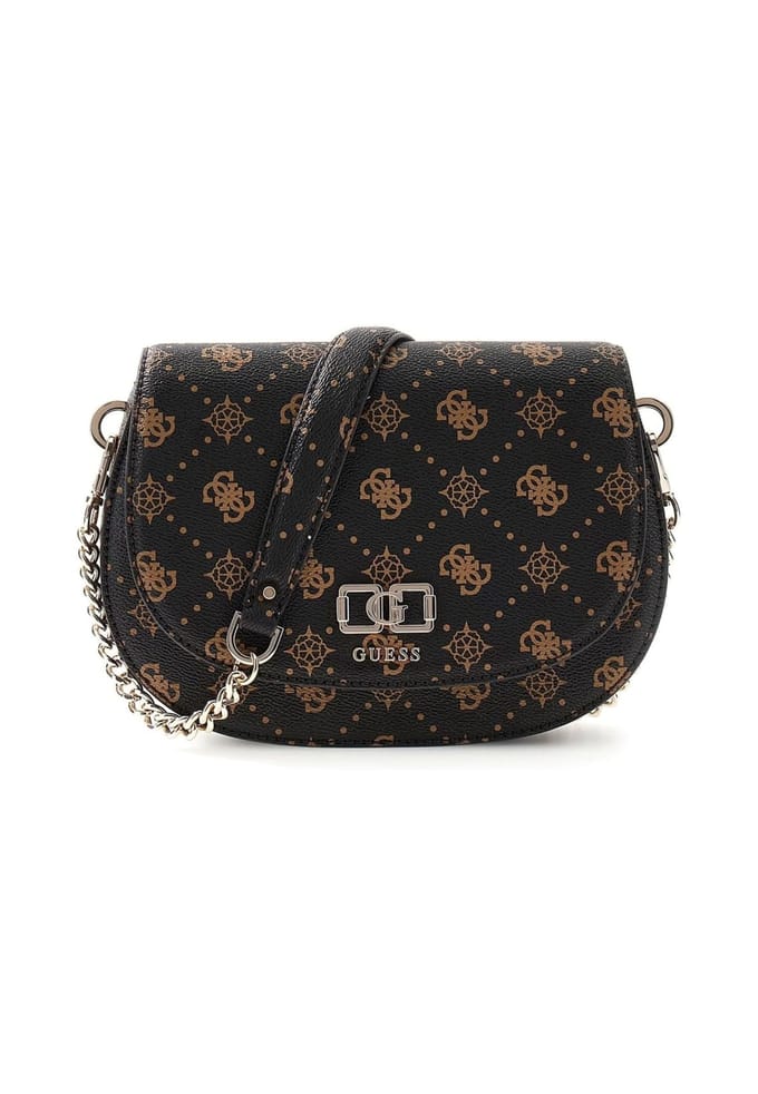 GUESS schoudertas Emelie Logo Flap Shoulder Bag Espresso Logo donkerbruin