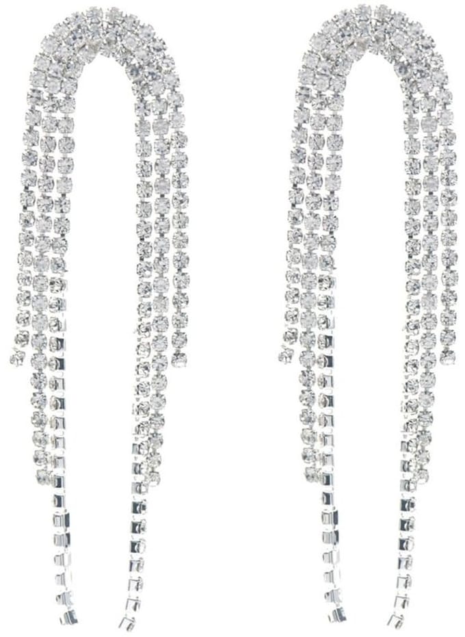 Oorbellen - Oorhangers - Steentjes - 8cm - Zilverkleurig