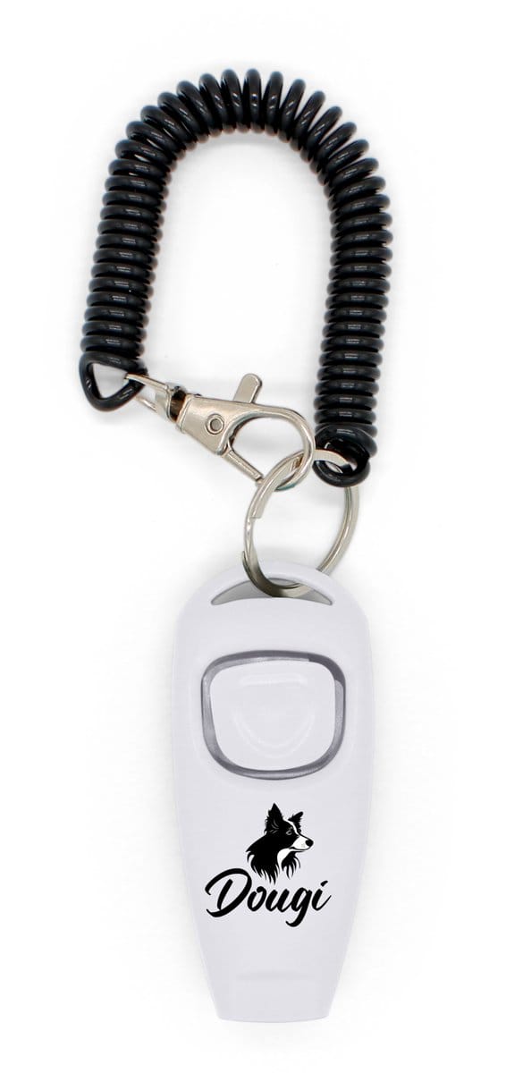 Dougi - Luxe clicker met fluit - Clickertraining voor Honden met bevestiging - Inclusief Gratis E-Book - Wit