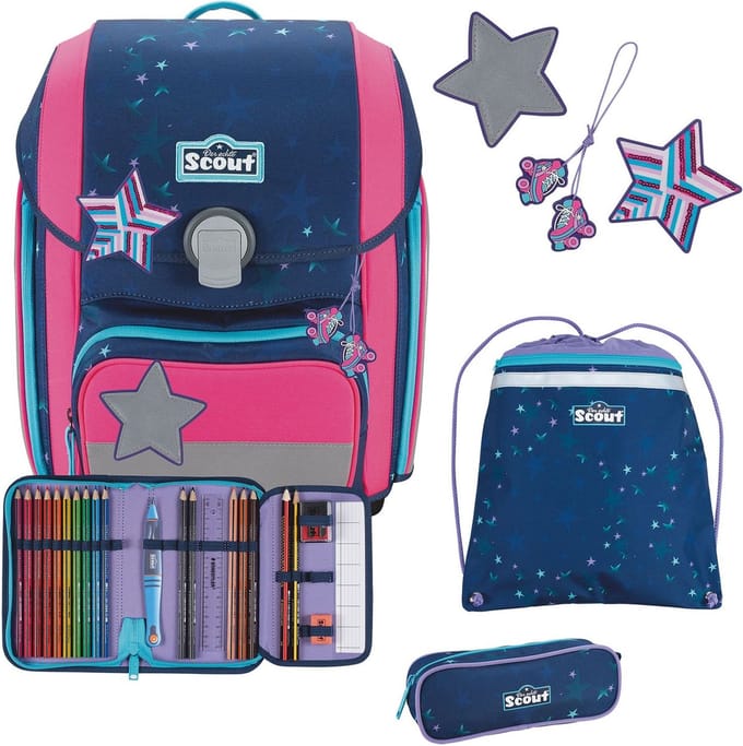 Scout Schooltas Basic Genius Set 4-delig Pretty Star Donkerblauw