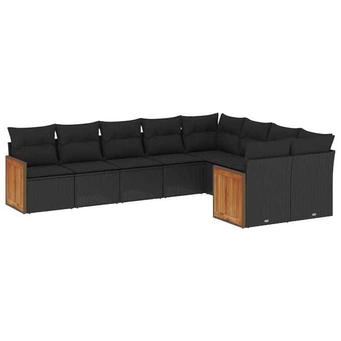 vidaXL - 9-delige - Loungeset - met - kussens - poly - rattan - zwart