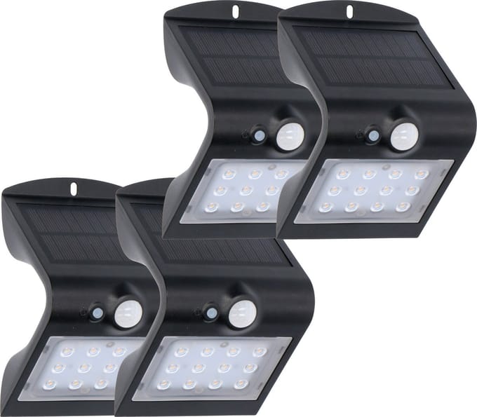 4-PACK Solar LED Buitenlampen met sensor - Tuingverlichting - Trapverlichting buiten - Zwart