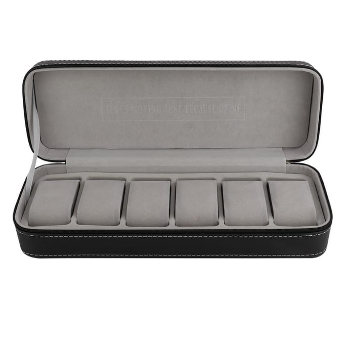 6 Sleuf PU Leer Horloge Opbergkoffer Organizer Displaydoos Gescheiden Vakken black