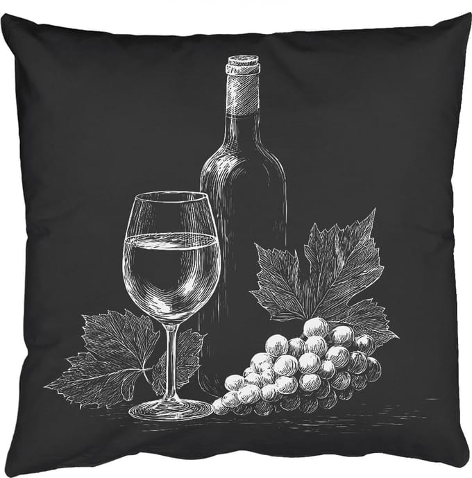 Sierkussens - Kussentjes Woonkamer - 45x45 cm - Wijnfles - Glas - Druiven - Bladeren