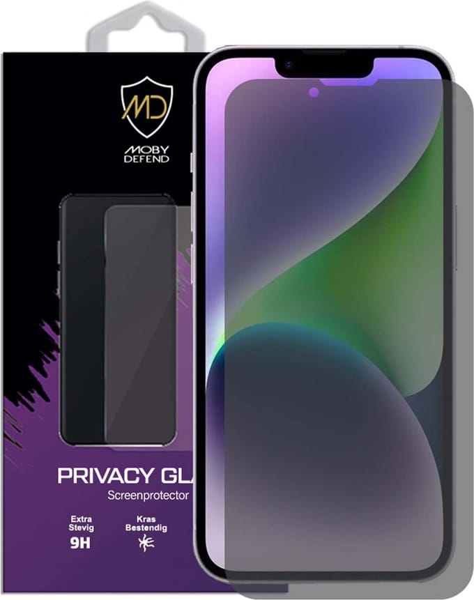 MobyDefend Screenprotector - Geschikt voor iPhone 14 - HD Privacy Glass Screensaver