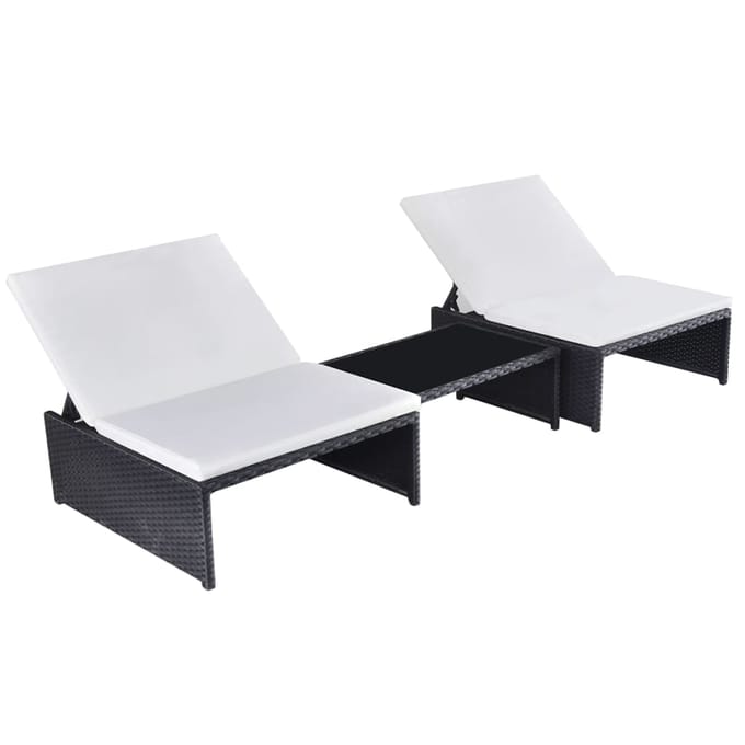 vidaXL - Tuinstoelen - 2 - st - verstelbaar - met - tafel - poly - rattan - zwart