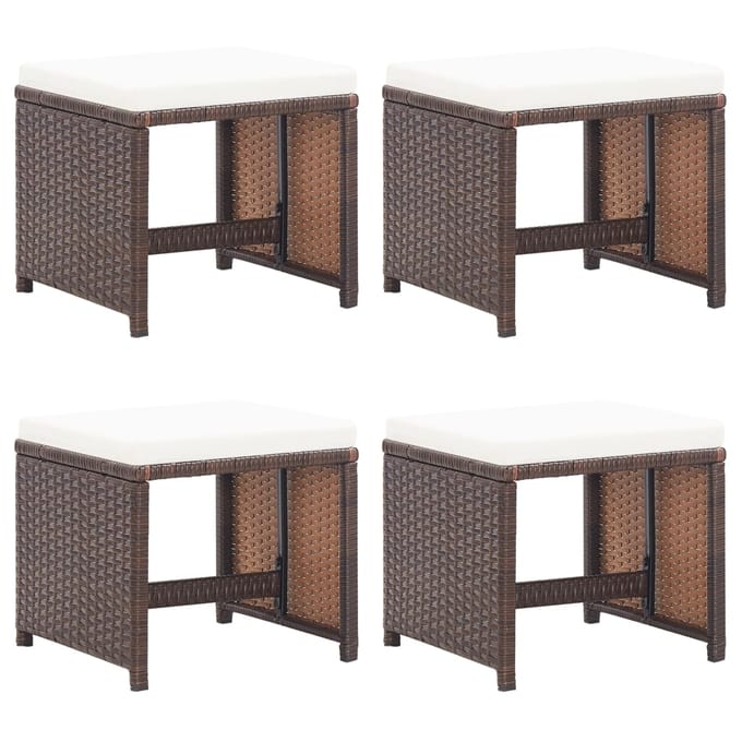 vidaXL - Tuinkrukken - 4 - st - met - kussens - poly - rattan - bruin