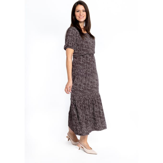 Bruine maxi jurk met dierenprint