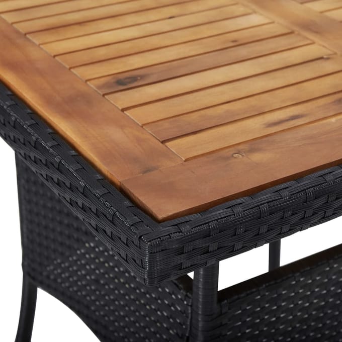 vidaXL - Tuintafel - poly - rattan - en - massief - acaciahout - zwart