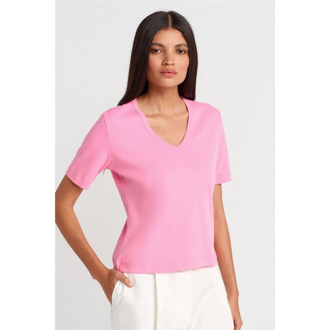 Dames Katoenen V-Hals T-Shirt