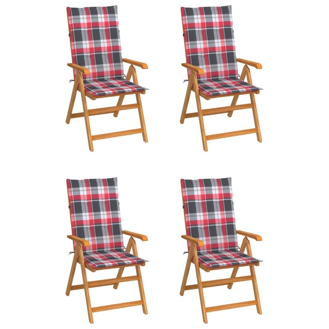 vidaXL - Inklapbare - stoelen - 4 - st - met - rood - geruite - kussens
