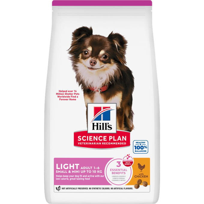 2 + 1 gratis! Hills Science Plan small & mini droogvoer voor honden. - Adult 1-6 Light Small & Mini met Kip (3 x 1,5 kg)