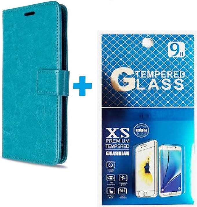 Portemonnee Book Case Hoesje + 2x Screenprotector Glas Geschikt voor: iPhone 7 / iPhone 8 Plus - turquoise