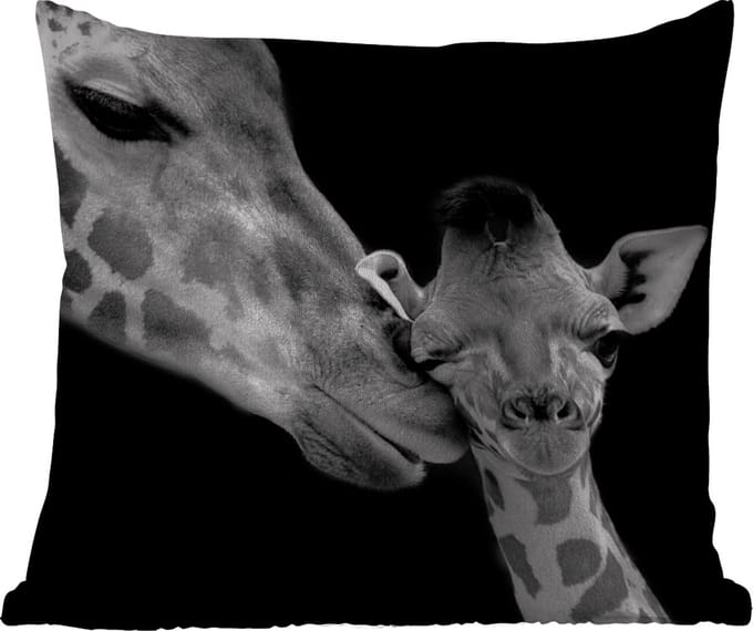 Tuinkussen - Dieren - Zwart - Wit - Giraffe - Portret - 40x40 cm - Weerbestendig