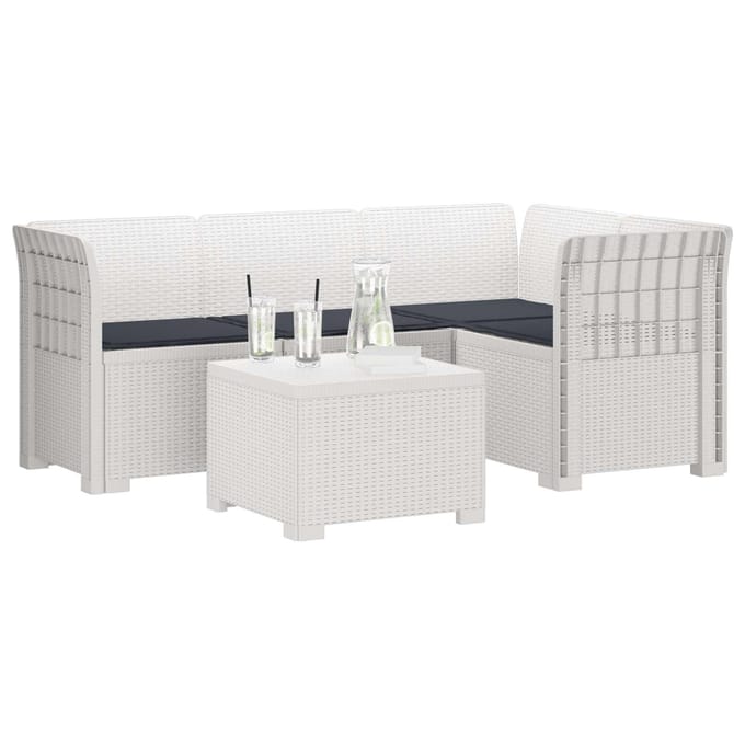 vidaXL - 4-Zitter - Tuin - Sofa - met - Kussens - Rattan - Look - PP - Wit