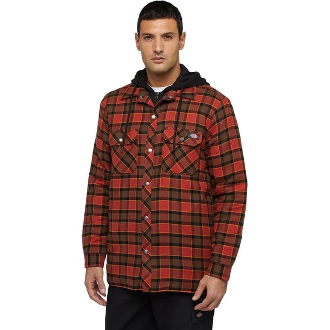 Dickies Heren Flanellen Overhemd met Capuchon (Rood Oker)