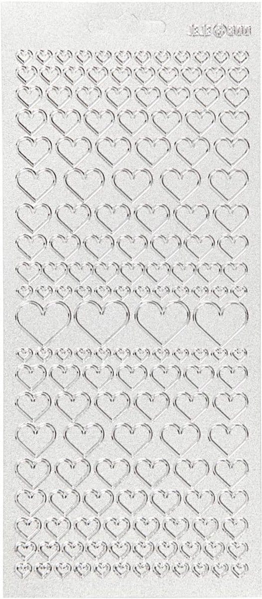 Stickers, harten, vel 10x23 cm, zilver, 1 vel