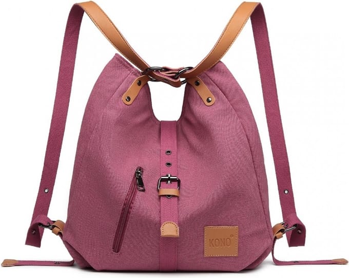 Kono Handtas Dames - Schoudertas - Dames Rugzak - 3 in 1 Canvas Dames Tas - Fushia (E6850 FA)