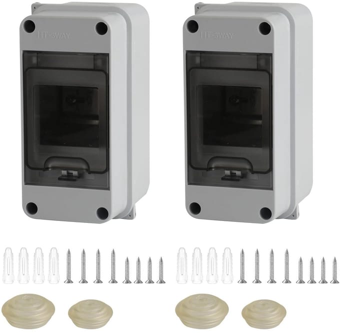 Set van 2 Opbouw Zekeringkasten IP65 voor Buiten en Vochtige Ruimtes, 1 Rij, 3 Modules