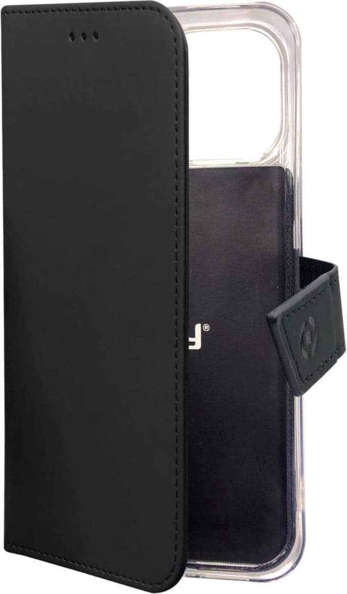 Celly Wally Bookcase Hoesje - Geschikt voor Apple iPhone 14 Pro - Kunstleer - Pasjeshouder - Zwart
