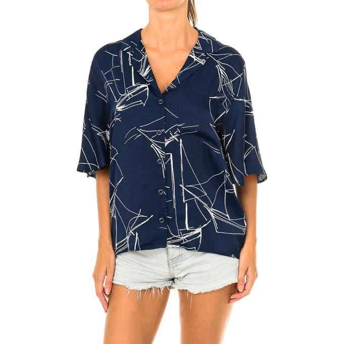 Damesblouse met korte mouwen en reverskraag W4010021A