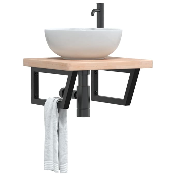 vidaXL - Badkamer - wandschap - staal - en - massief - eikenhout