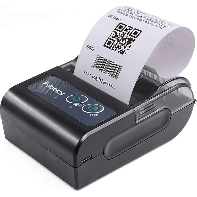 Mini-imprimante thermique Portable sans fil pour reçus d'étiquettes, USB BT Aibecy 58HB6 noir