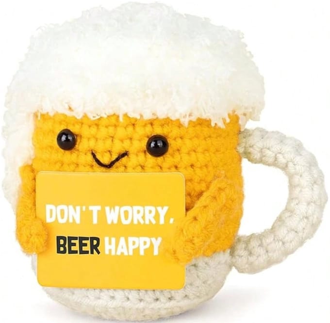 Positive Beer - bier - Positieve Vriendjes - Gehaakt Knuffel - 10 cm