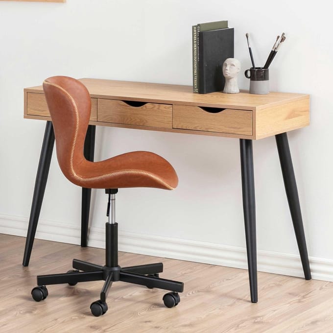 Sidetable/bureau Jupiter 110 Cm 3 Lades - Wilde Eik/zwart - Actona - Secretaire - Bruin; Zwart - MDF