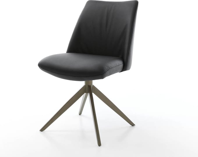 Eetkamerstoel Elso-Flex kruisframe breed afwerking met titanium echt leer zwart 360° draaibaar pocketveer kern