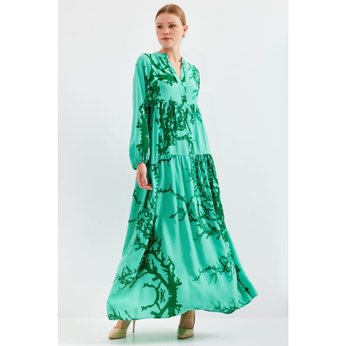 Geprinte V-hals Maxi-jurk