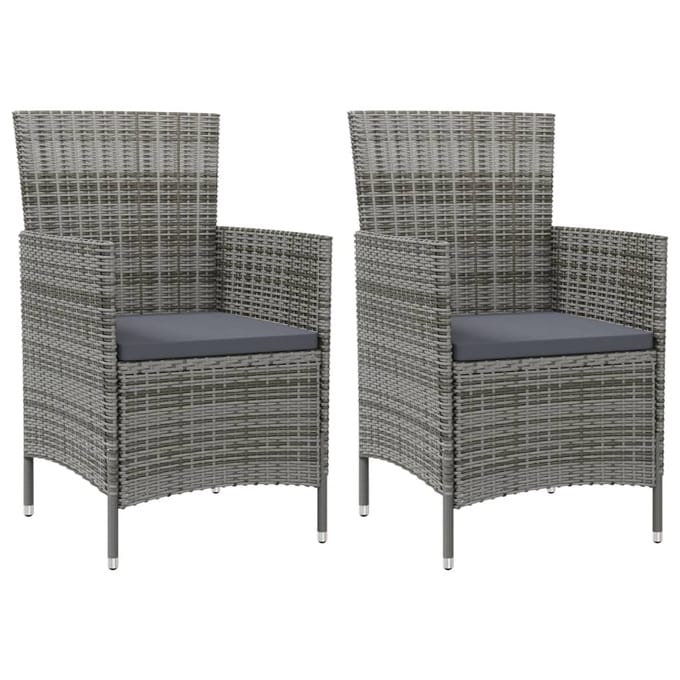 vidaXL - Tuinstoelen - 2 - st - met - kussens - poly - rattan - grijs