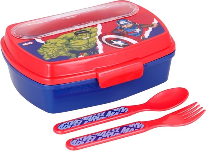 Avengers broodtrommel met bestek - rood met blauw - Marvel lunchbox