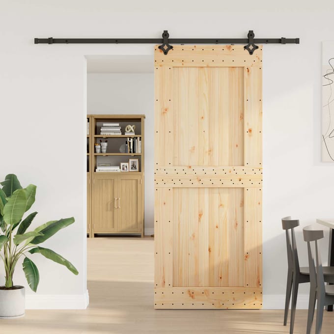 vidaXL - Schuifdeur - NARVIK - Naturel - en - Zwart - 95 - x - 210 - cm - (213,5 - cm)