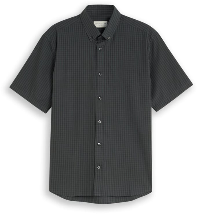 Tom Tailor - Regular fit overhemd met korte mouwen en ruitpatroon - Maat L - darkest olive check