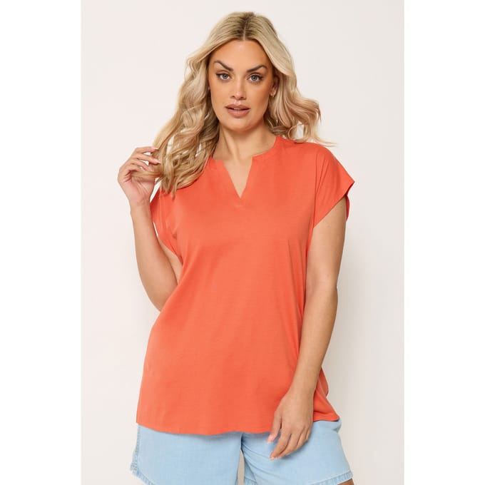 Yours Oranje Tshirt Met Inkeping In De Hals Size 44
