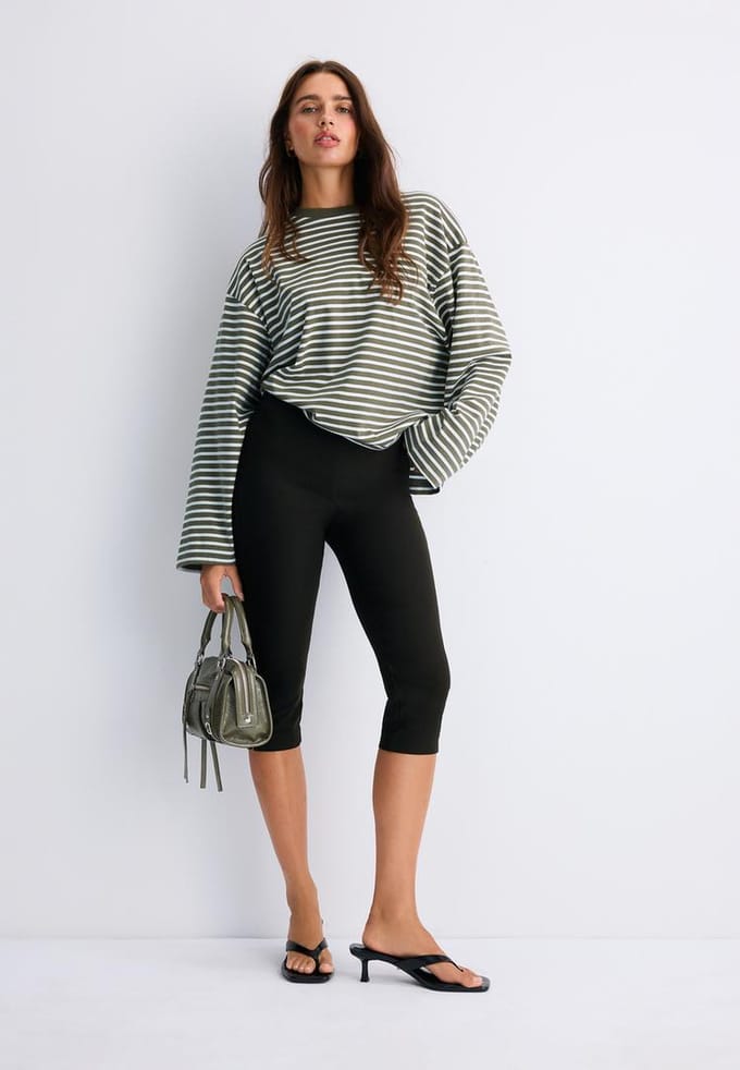 Stradivarius Gestreepte T-shirt met lange mouw  Kaki S