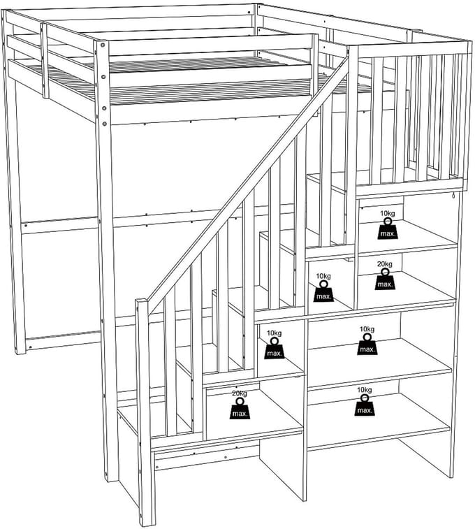 Vente-unique Hoogslaper hout wit 140 x 190 cm